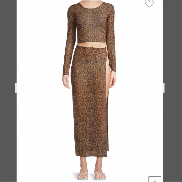 - kendall and kylie leopard mesh long sleeve cover up set - Picture 1 of 1